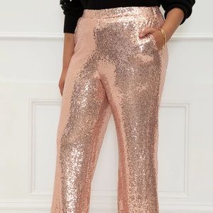 ELOQUII Elements Women's Plus
Size Flare Leg Sequin Pants, Rose Gold